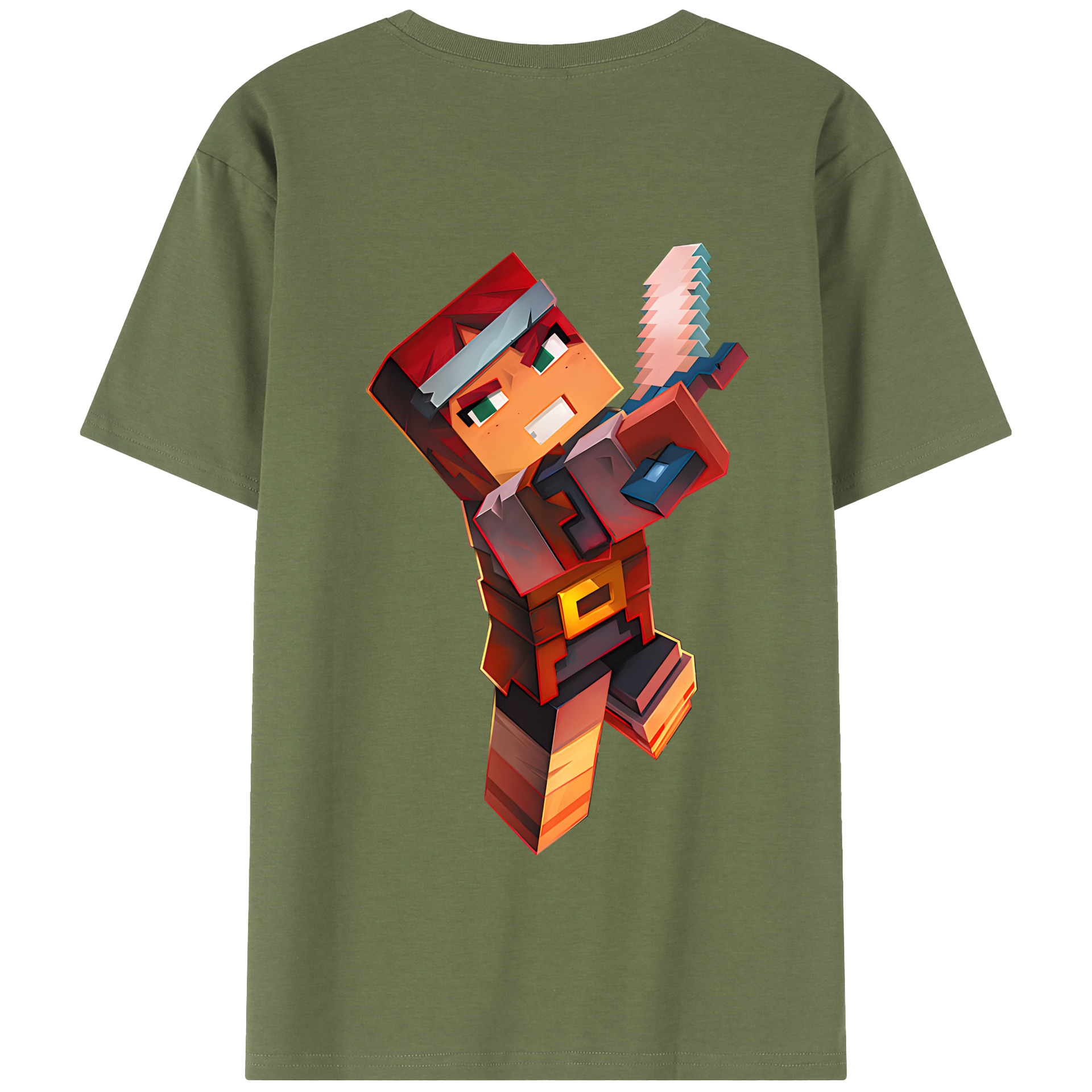 （画像用） マインクラフト ブロックの世界 Minecraft MC Block world 綿100％半袖Tシャツ（背面プリント）